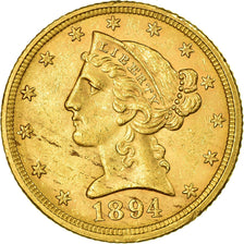 Munten, Verenigde Staten, Coronet Head, $5, Half Eagle, 1894, Philadelphia, ZF+