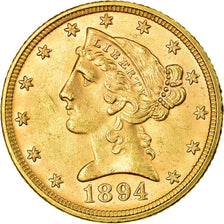 Münze, Vereinigte Staaten, Coronet Head, $5, Half Eagle, 1894, Philadelphia