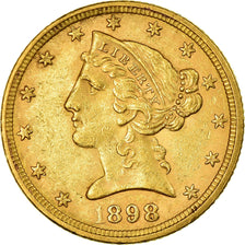 Moeda, Estados Unidos da América, Coronet Head, $5, Half Eagle, 1898