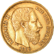 Moneta, Belgia, Leopold II, 20 Francs, 20 Frank, 1869, AU(50-53), Złoto, KM:32