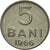 Moneta, Romania, 5 Bani, 1966, MB+, Acciaio ricoperto in nichel, KM:92