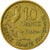 Moneda, Francia, Guiraud, 10 Francs, 1958, Paris, BC+, Aluminio - bronce