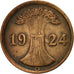 Coin, GERMANY, WEIMAR REPUBLIC, 2 Rentenpfennig, 1924, Karlsruhe, VF(30-35)