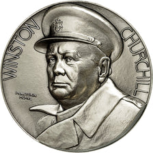 France, Medal, Winston Churchill, Turin, MS(64), Silvered bronze
