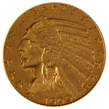 UNITED STATES, Indian Head, $5, Half Eagle, 1909, U.S. Mint, KM #129,...