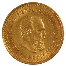 Russia, Alexander III, 5 Roubles, 1886, St. Petersburg, BB+, Oro, KM:42