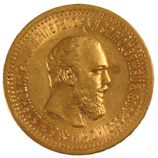 RUSSIA, 5 Roubles, 1889, St. Petersburg, KM #42, AU(55-58), Gold, 6.45