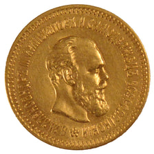 RUSSIA, 5 Roubles, 1888, St. Petersburg, KM #42, AU(50-53), Gold, 6.47