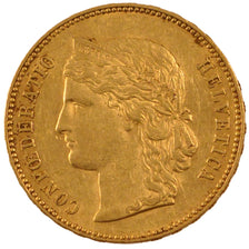 SWITZERLAND, 20 Francs, 1892, Bern, KM #31.3, AU(55-58), Gold, 6.43