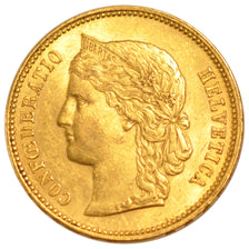 SWITZERLAND, 20 Francs, 1889, Bern, KM #31.3, AU(55-58), Gold, 6.40