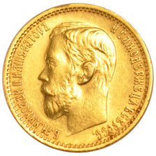 RUSSIA, 5 Roubles, 1899, St. Petersburg, KM #62, EF(40-45), Gold, 4.20