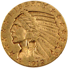 UNITED STATES, Indian Head, $5, Half Eagle, 1912, U.S. Mint, KM #129,...