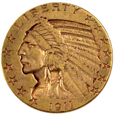 Stati Uniti, Indian Head, $5, Half Eagle, 1911, U.S. Mint, Philadelphia, BB,...