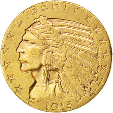 UNITED STATES, Indian Head, $5, Half Eagle, 1915, U.S. Mint, KM #129,...