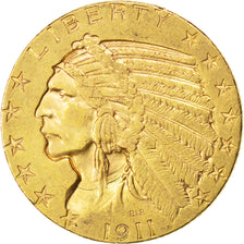 Stati Uniti, Indian Head, $5, Half Eagle, 1911, U.S. Mint, Philadelphia, BB+,...