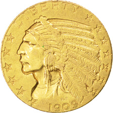 UNITED STATES, Indian Head, $5, Half Eagle, 1909, U.S. Mint, KM #129,...