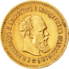 Moneta, Russia, Alexander III, 5 Roubles, 1887, St. Petersburg, BB, Oro, KM:42