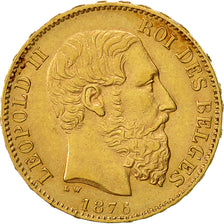 Münze, Belgien, Leopold II, 20 Francs, 20 Frank, 1876, VZ, Gold, KM:37