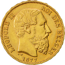 Münze, Belgien, Leopold II, 20 Francs, 20 Frank, 1877, VZ, Gold, KM:37