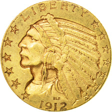 Coin, United States, Indian Head, $5, Half Eagle, 1912, U.S. Mint, Philadelphia