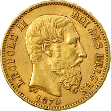 Munten, België, Leopold II, 20 Francs, 20 Frank, 1870, Brussels, ZF+, Goud