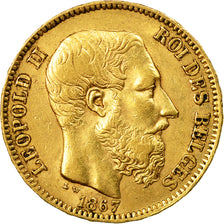 Coin, Belgium, Leopold II, 20 Francs, 20 Frank, 1867, Brussels, AU(50-53), Gold