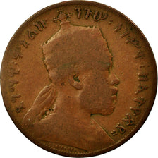 Moneda, Etiopía, Menelik II, 1/100 Birr, Matonya, 1897, Paris, BC+, Cobre, KM:9