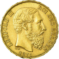 Moneta, Belgio, Leopold II, 20 Francs, 20 Frank, 1875, SPL, Oro, KM:37