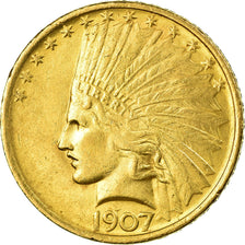 Moneta, USA, Indian Head, $10, Eagle, 1907, U.S. Mint, Philadelphia, AU(50-53)