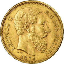 Moneta, Belgio, Leopold II, 20 Francs, 20 Frank, 1874, BB+, Oro, KM:37