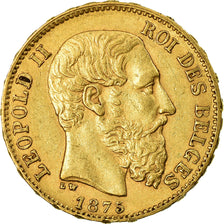 Moeda, Bélgica, Leopold II, 20 Francs, 20 Frank, 1875, AU(50-53), Dourado