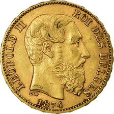 Münze, Belgien, Leopold II, 20 Francs, 20 Frank, 1874, SS+, Gold, KM:37