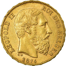 Moneda, Bélgica, Leopold II, 20 Francs, 20 Frank, 1874, EBC, Oro, KM:37