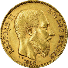 Coin, Belgium, Leopold II, 20 Francs, 20 Frank, 1868, Brussels, AU(50-53), Gold