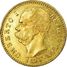 Munten, Italië, Umberto I, 20 Lire, 1890, Rome, UNC-, Goud, KM:21