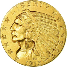 Moneta, USA, Indian Head, $5, Half Eagle, 1915, U.S. Mint, Philadelphia