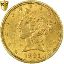 Münze, Vereinigte Staaten, Coronet Head, $5, Half Eagle, 1891, U.S. Mint