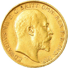 Coin, Great Britain, Edward VII, 1/2 Sovereign, 1908, London, EF(40-45), Gold