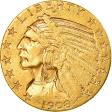 Coin, United States, Indian Head, $5, Half Eagle, 1908, U.S. Mint, Philadelphia