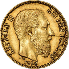 Moneta, Belgio, Leopold II, 20 Francs, 20 Frank, 1868, Brussels, SPL-, Oro