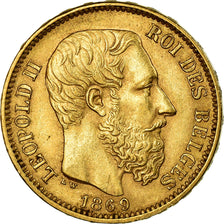 Moneda, Bélgica, Leopold II, 20 Francs, 20 Frank, 1869, MBC+, Oro, KM:32