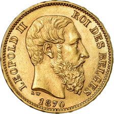 Münze, Belgien, Leopold II, 20 Francs, 20 Frank, 1870, Brussels, VZ, Gold