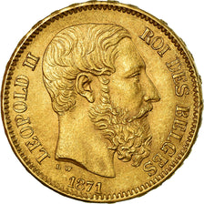 Münze, Belgien, Leopold II, 20 Francs, 20 Frank, 1871, VZ+, Gold, KM:37