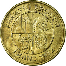 Coin, Iceland, 50 Kronur, 1992, VF(30-35), Nickel-brass, KM:31