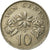 Moneta, Singapur, 10 Cents, 1989, British Royal Mint, VF(30-35), Miedź-Nikiel