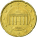 GERMANY - FEDERAL REPUBLIC, 20 Euro Cent, 2002, EF(40-45), Brass, KM:211