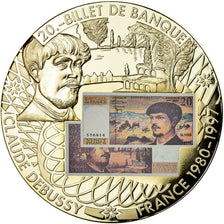 France, Medal, En Mémoire d'une Monnaie, 20 francs Debussy, MS(65-70), Copper