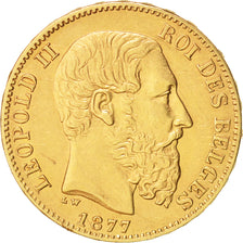 Belgio, Leopold II, 20 Francs, 20 Frank, 1877, BB+, Oro, KM:37