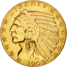 Vereinigte Staaten, Indian Head, $5, Half Eagle,1909, Denver,AU(50-53), KM129