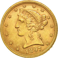 Stati Uniti, Coronet Head, $5, Half Eagle, 1897,  Philadelphia, BB+, KM 101